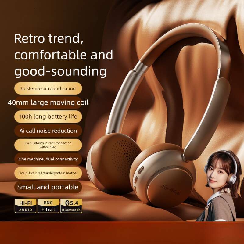 Famous Brand Famous Brand Cross Border Hot Selling Head Mounted Retro Style Noise Cancelling New Long Lasting Bluetooth Earphones