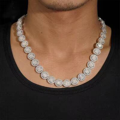 925 Silver Moissanite Cuban Chain Necklace for Men 13mm with Mozambican Accessories