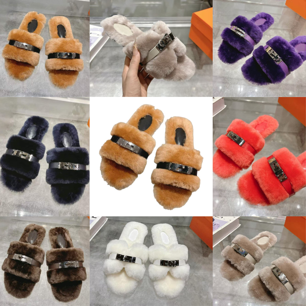 Slippers designer luxury winter shoes Warm womens shoes with fleece hairy slippers Home woolen slippers with thickened velvet Size35-43