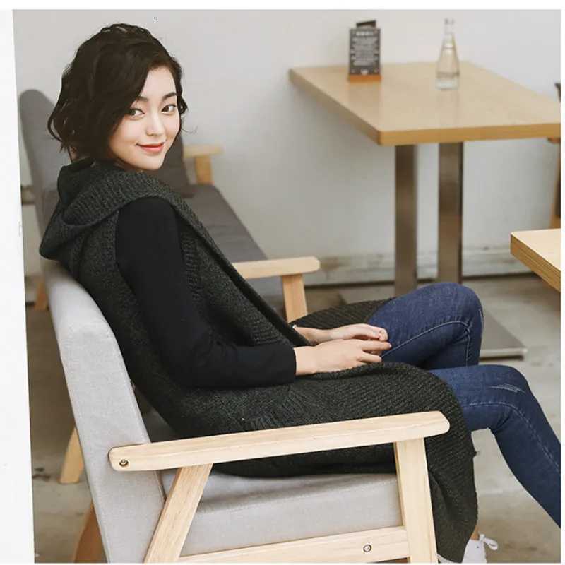 New Autumn Open Stitch Sweaters Fashion 2023 Women Casual thicken Sleeveless Waistcoat Ladies Hooded Long Knitted Cardigan WomenT251128