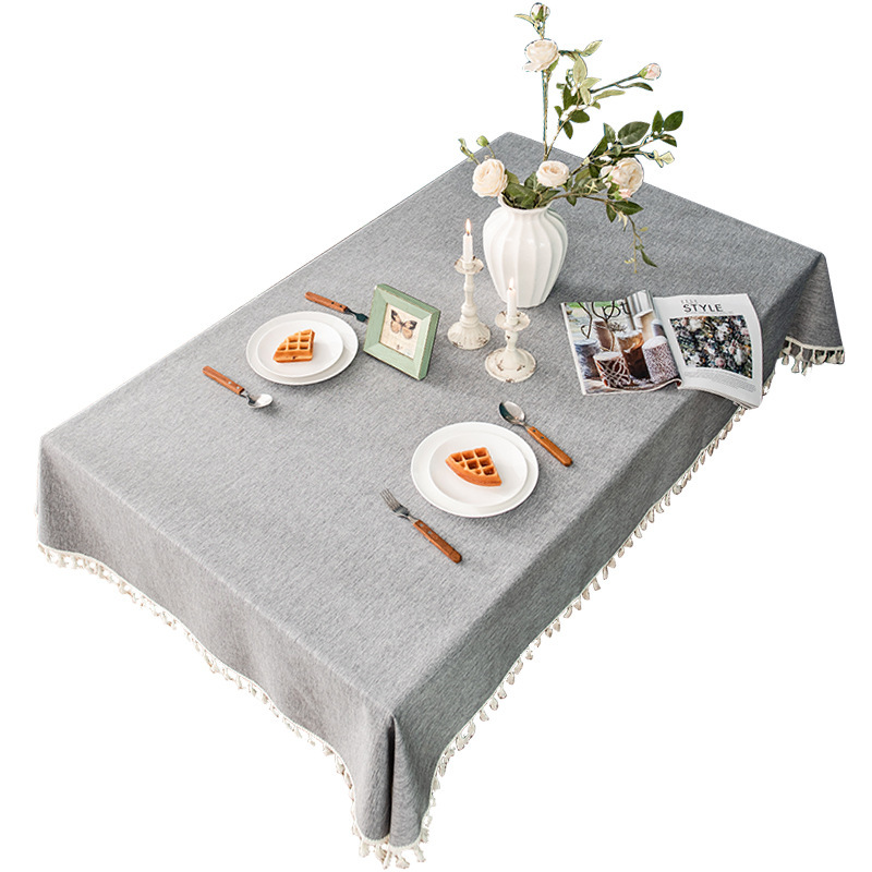 B428 waterproof and oil-proof washable cotton and linen tablecloth solid color dining cloth restaurant coffee table rectangular tassel tablecloth