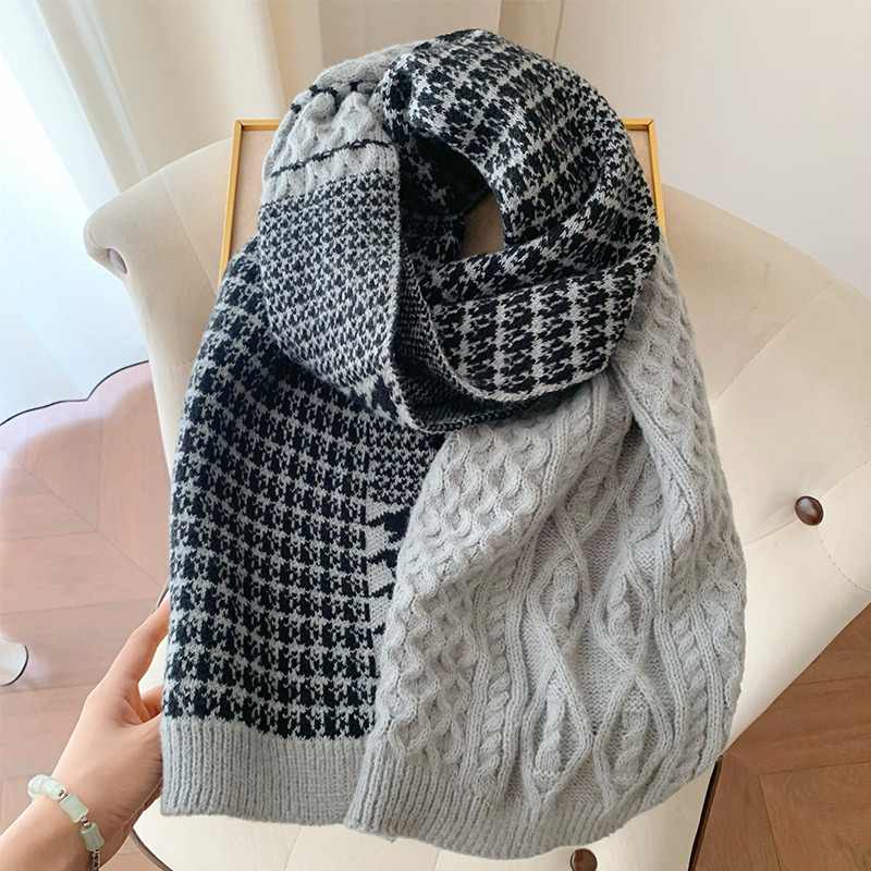 Knitted yarn scarf for women 2025 new winter warm and versatile Korean version student thick scarf