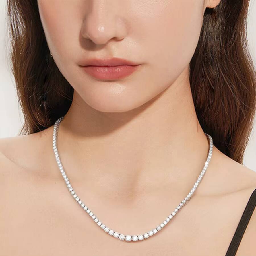 Fine Jewelry Hip Hop Iced Out 3mm to 5mm D Color White VVS Moissanite Tennis Chain Necklace 925 Sterling Silver Women Men Gift
