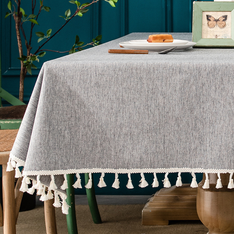 B428 waterproof and oil-proof washable cotton and linen tablecloth solid color dining cloth restaurant coffee table rectangular tassel tablecloth