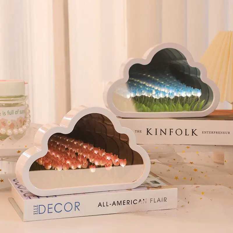 Cloud Tulip Night Light Handmade DIY Material Flower Home Decor Mirror Atmosphere Lamp Birthday Gift Valentines Day M251128