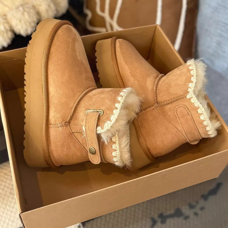 Free Freight Snow Boots For Women Winter New Real Sheep Fur Integrated Thick Sole Low Top Braided Non-Slip And Fleece Thick Boots 2025