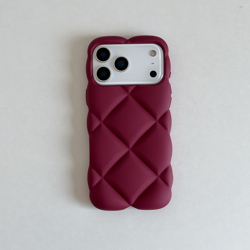 Leather Diamond Pattern Phone Case iPhone 17 Pro Max Compatible with Apple 16/15/14 Solid Color Full Coverage Soft Case