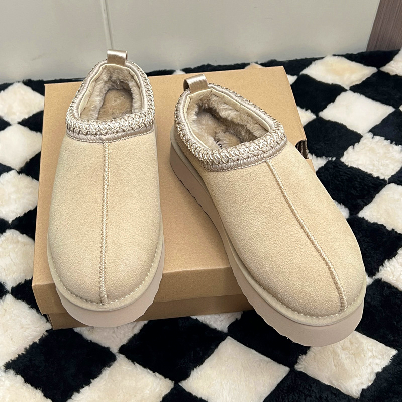 Slippers Shoes Platform Slides Snow Boots Designer Womens Tazz Scuffs Ultra Mini Chestnut Wool Fluffy Real Genuine Leather Women Fast Ship With Box dh