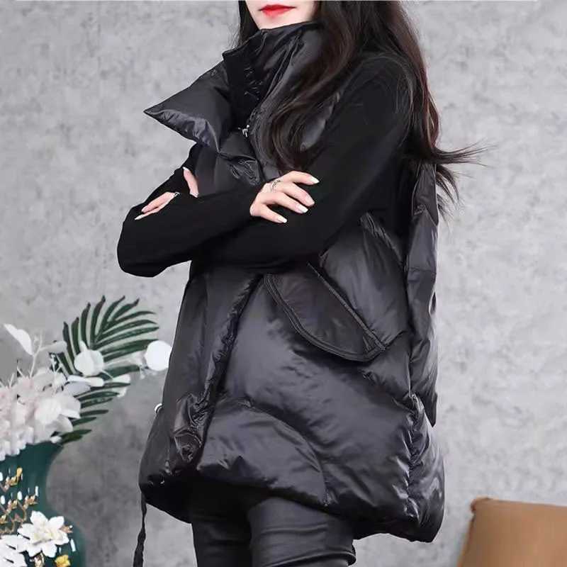 New Winter Down Cotton Vest Women Loose Solid Sleeveless Jacket Coat Female Warm Vests Autumn Lightweight Waistcoat Brown BlackT251128