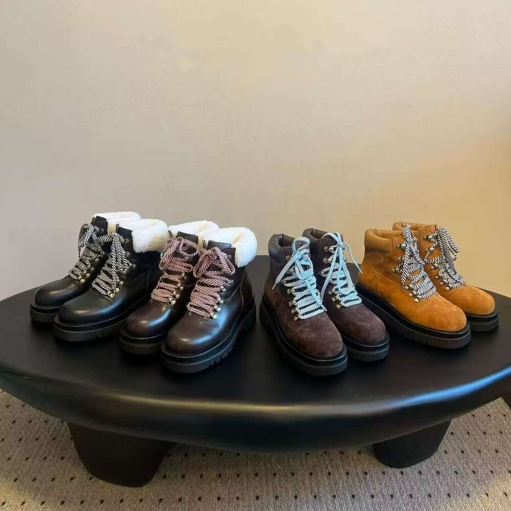 designer shoe snow boot Womens Lug Ankle Boot Caramel Lace up Hiking Boots suede flat Casual autumn winter boots knight boots Martin boots hike shoe platform boot
