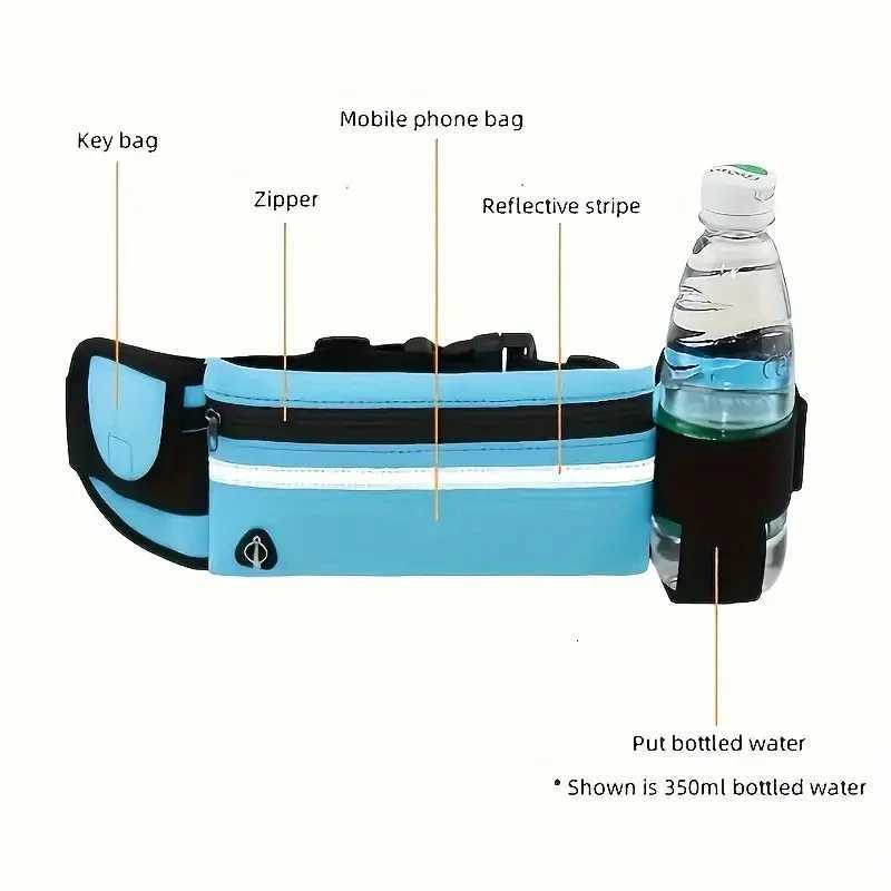Large Sport Waist Pack - Multi-Pocket Reflective Durable For Running Cycling Hiking Red NylonT251128