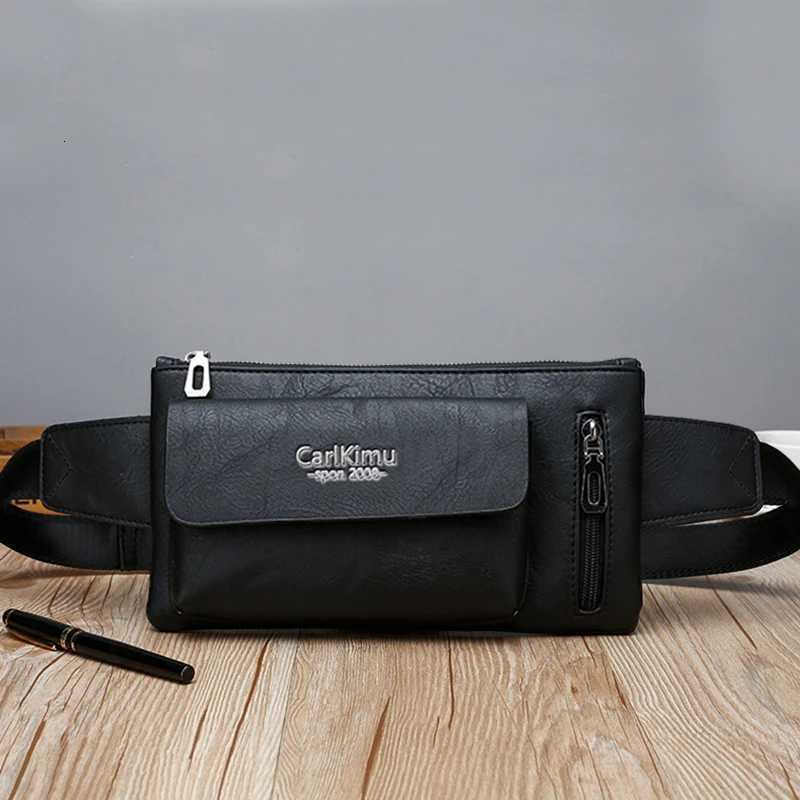 Mens single-shoulder bag is suitable for business travel It is a PU functional waist bag with a slanted cover designT251128