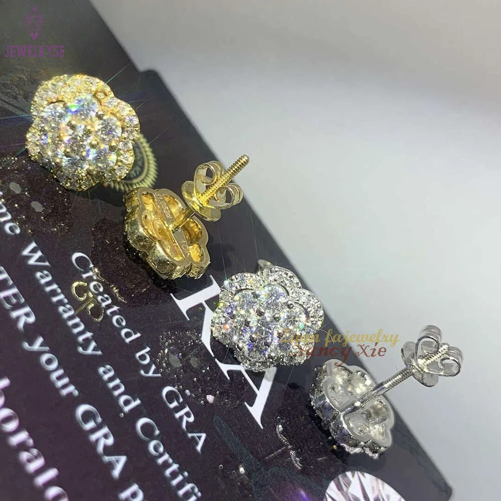 Hot Wholesale Unique Small Fancy Shiny 10K Real Gold Diamond Moissanite Stud Earrings For Men