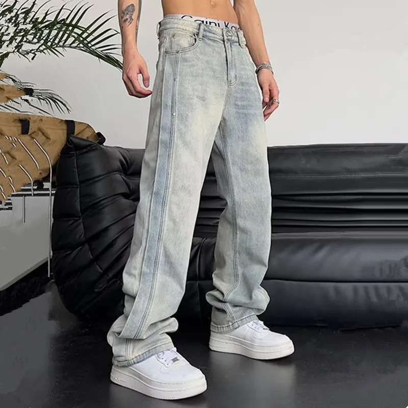 Cool Retro Washed Baggy Men Hip Hop Jeans Pants Fashion Straight Vintage Loose Denim Trousers Y2K Clothes 251128