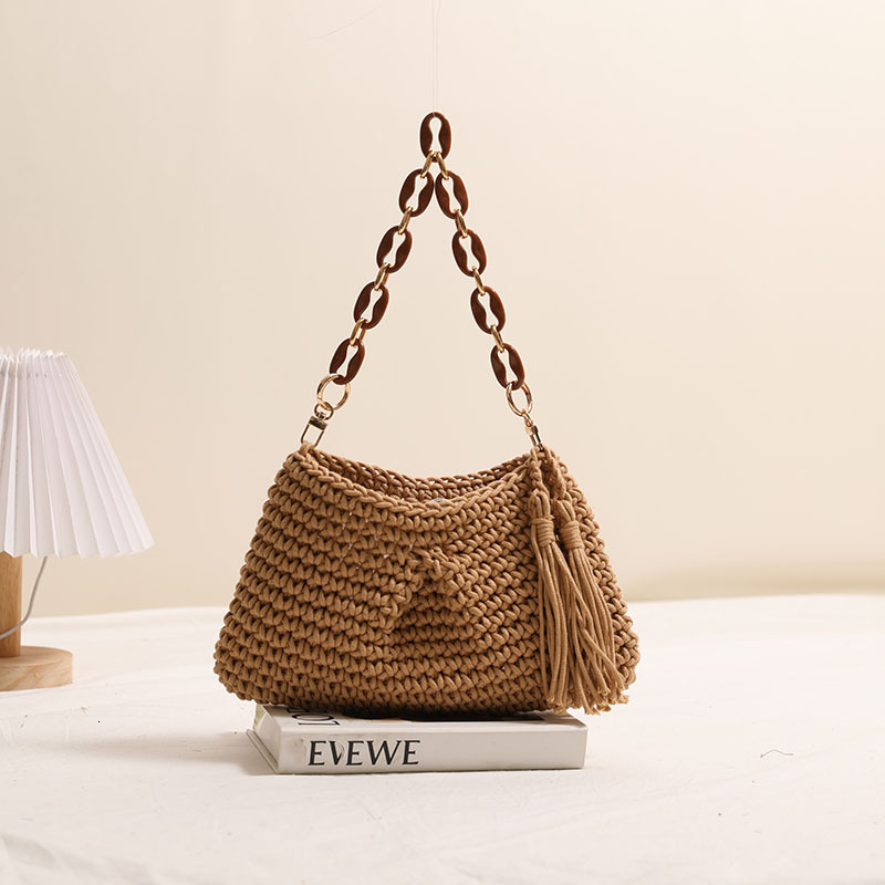 designer bag fashion armpit cotton thread new tassel single shoulder grass woven vacation style beach bag, niche women's bag