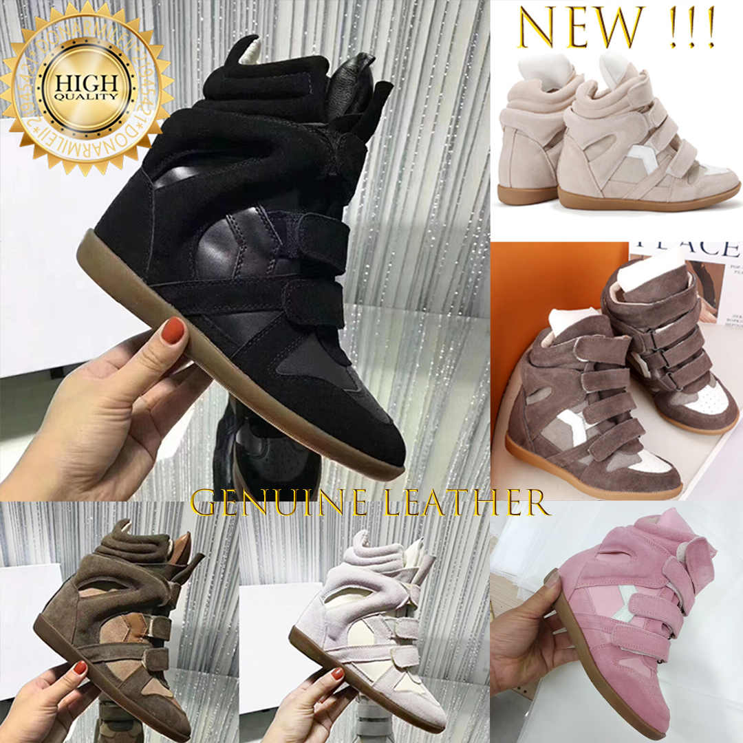 Internal height increasing boots designer Hot Sale-Black genuine leather real leather-trimmed suede wedge sneakers fashion show new colors shoes styles size 36-42