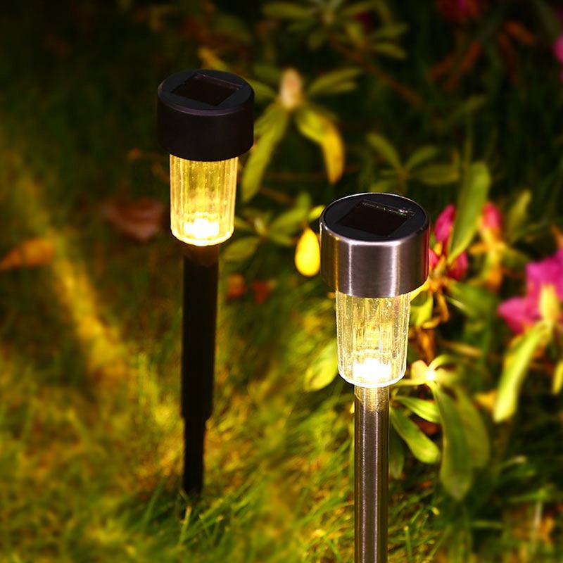 Stainless Steel Small Mini Color Changing Classic Column Solar Powered LED Pathway Lighting for Patio Solar Stick Lights