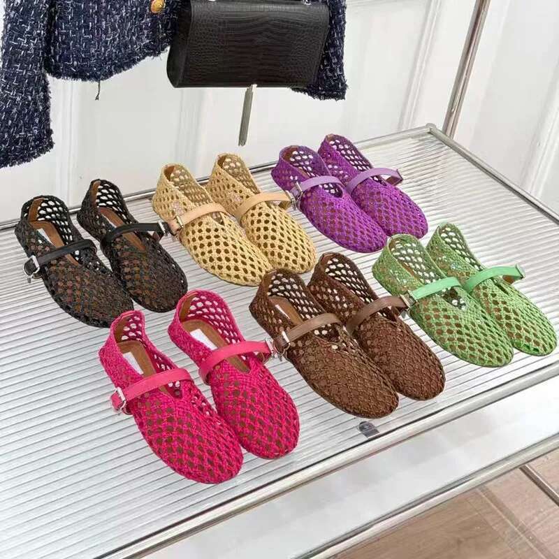 2025 Spring/Summer New Vine Grass Fishing Net Cave Sandals Women's Flat Ballet Mary Jane Casual Single Shoes