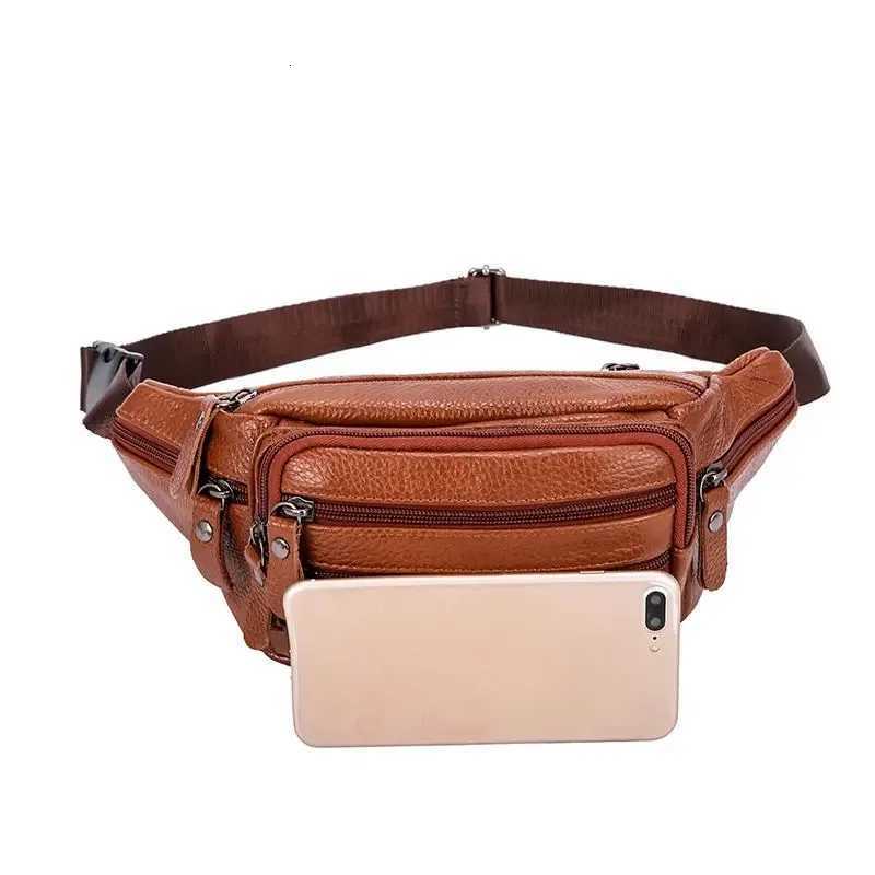 Large Capacity Waterproof Real Genuine Leather Mens Waist Bag Cowhide Male Zipper Site Workers Travel Leisure Phone Chest BagT251128