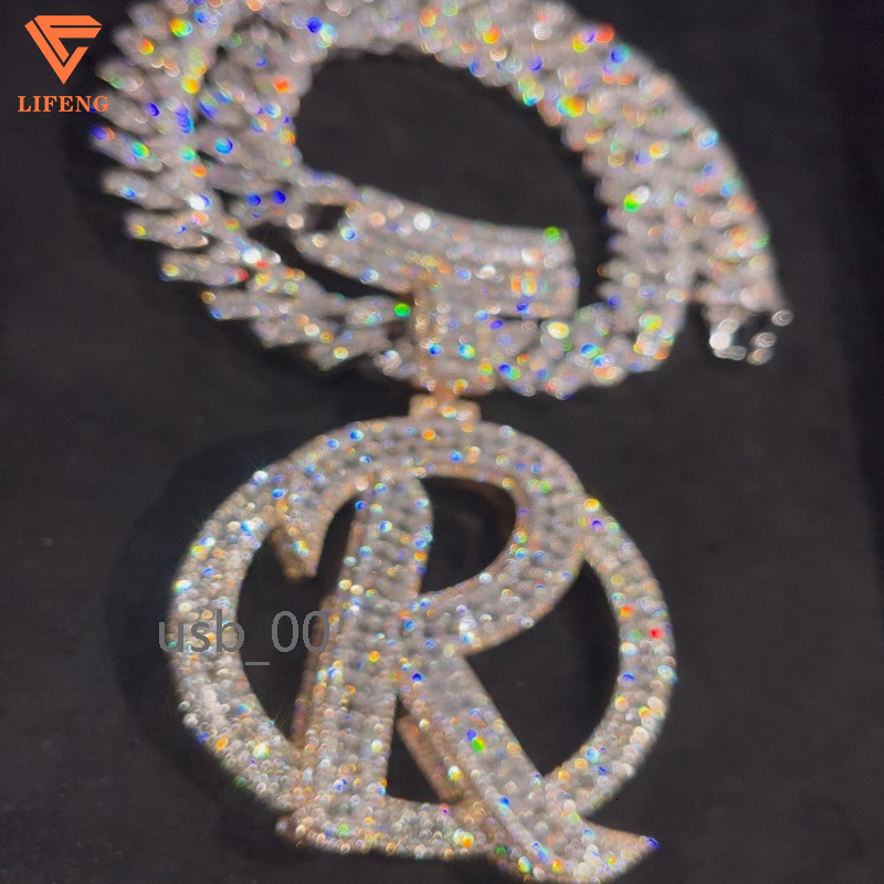 New Rose Gold Plated 925 Sterling Silver Iced Out VVS Moissanite Pendant Custom 3D Charm Hip Hop Letter Pendant Necklace for Men