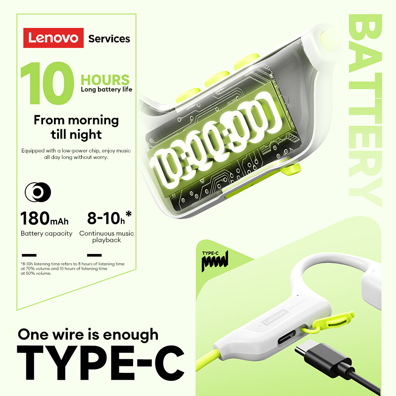 Lenovo S102 True Bone Conduction Wireless Earphones Open-Ear Design Bluetooth 6.0 Low-Latency Headphones Sports & Running Waterproof IPX6 with Android