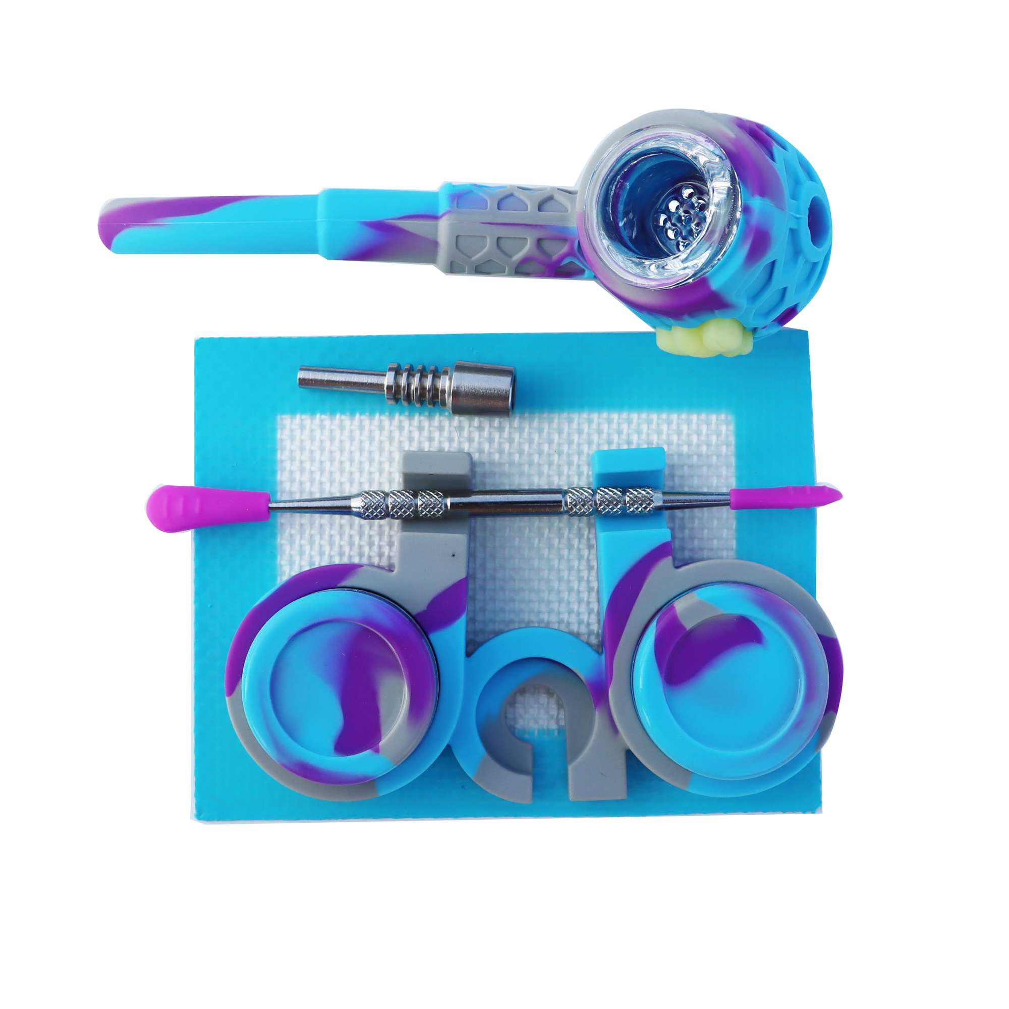 Silicone Smoking Hand Pipes Kit Silicone Pad Mat Smoke Wax Tools Kit For Tobacco Dry Herb Spoon Silicone Pipes With Hookah nectar collector tobacco Ac