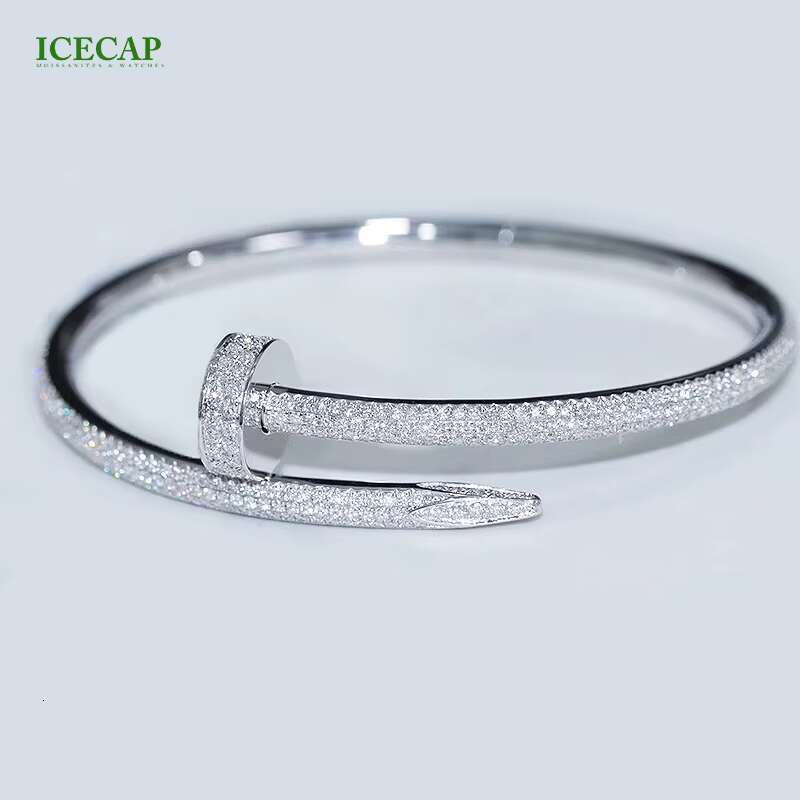 Custom VVS Moissanite Diamond Thin Nail Bangle Bracelet 925 Silver White Gold Plated Bracelet Fine Jewelry Charm Bracelet Women