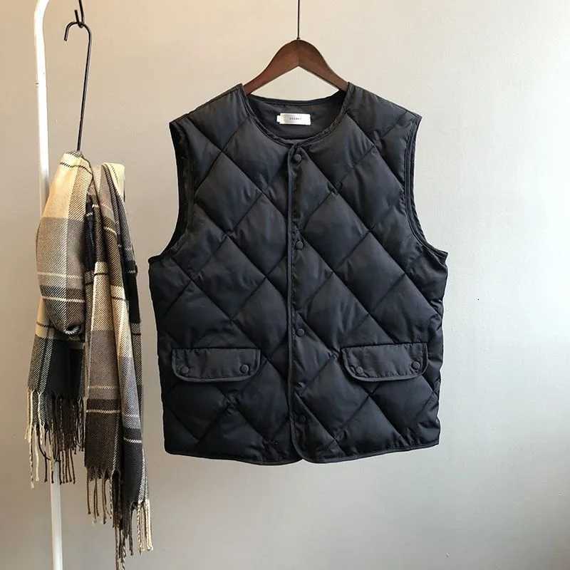 Women Autumn Winter Quilted Cotton Vest Sleeveless O-neck Loose Padded Waistvest Single Breasted Casual Ultralight Portable VestT251128