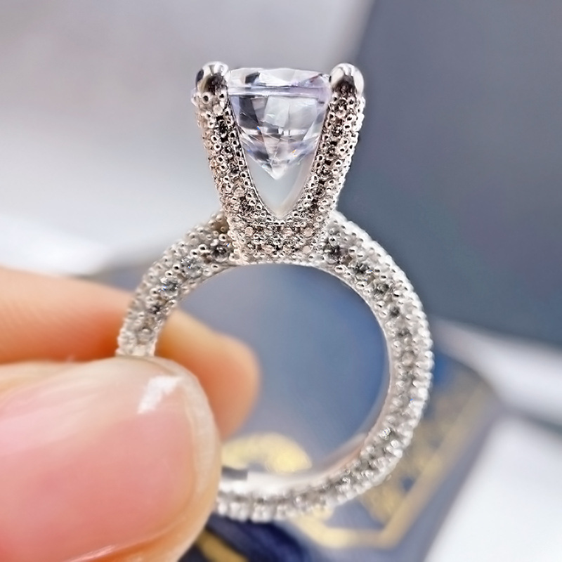 5CT D Color VVS1 Moissanite 925 Sterling Silver Engagement Wedding Ring,Luxury handmade personalized full circle little simulation diamond ring