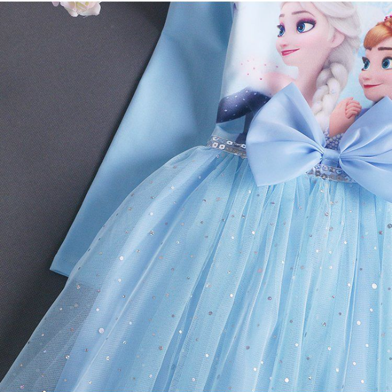 Disney children's designer clothes Elsa princess dress birthday party dress A-line short dress baby spring suit girl's long-sved dress sprin