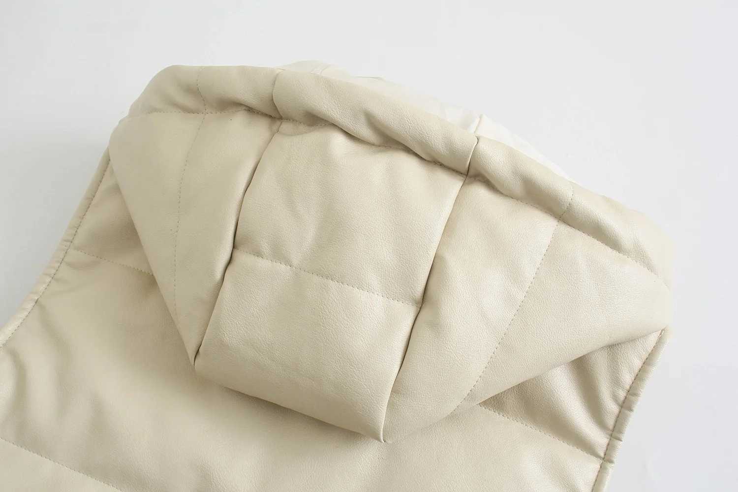 2025 Womens new hooded thickened warm imitation leather sleeveless zipper cotton suit vest PU vest cotton coatT251128