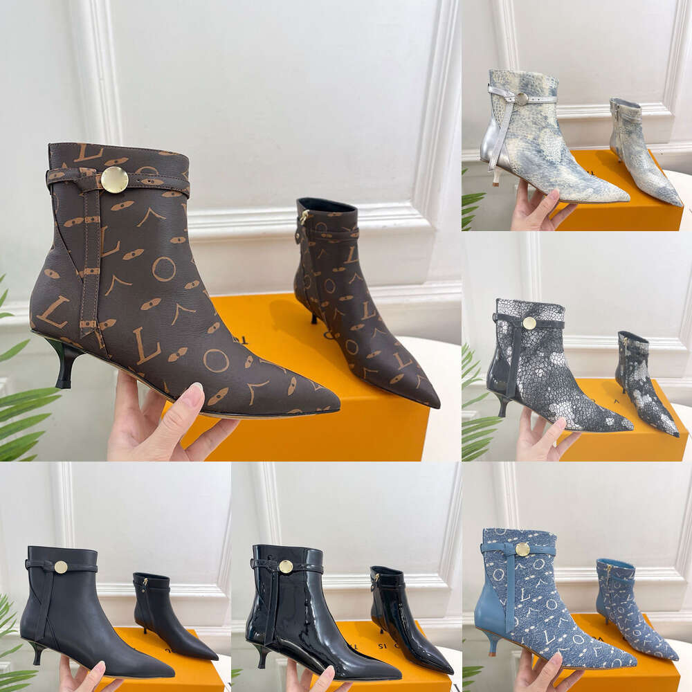 10 A Designer shoe woman boots Ankle boot pointed Toe goblet stiletto heel booties leather Patent Leather cowboy buckle strap Womens patty Vintage Ladie Martin Boot