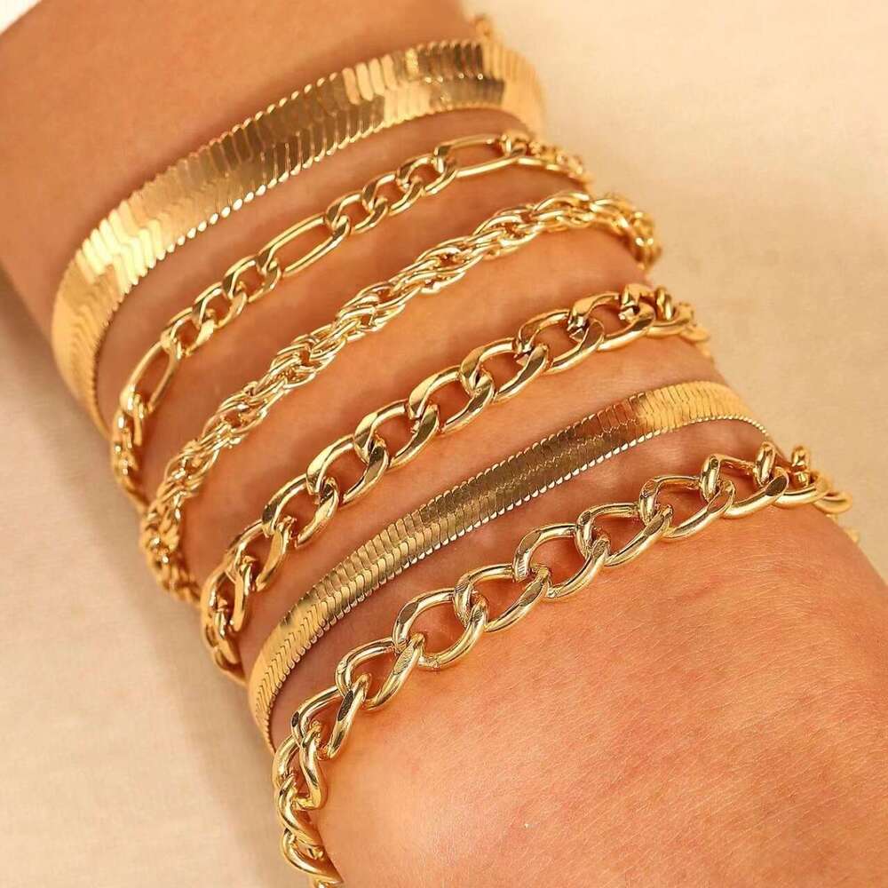 Handmade simple multi-layer metal snake bone chain Cuban fashionable layered six in one set bracelet