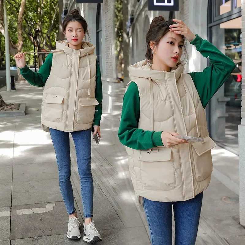 Women Hooded Vest autumn Winter new Fashion Padded Down Cotton Waistcoat thick Warm sleeveless jacket Female Loose Outwear T580T251128