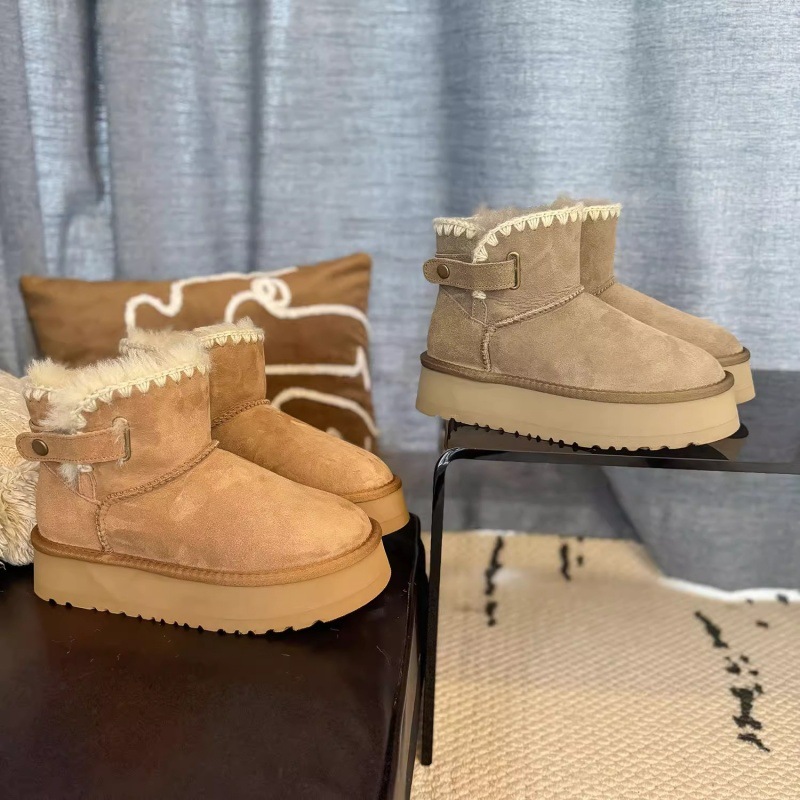 Free Freight Snow Boots For Women Winter New Real Sheep Fur Integrated Thick Sole Low Top Braided Non-Slip And Fleece Thick Boots 2025