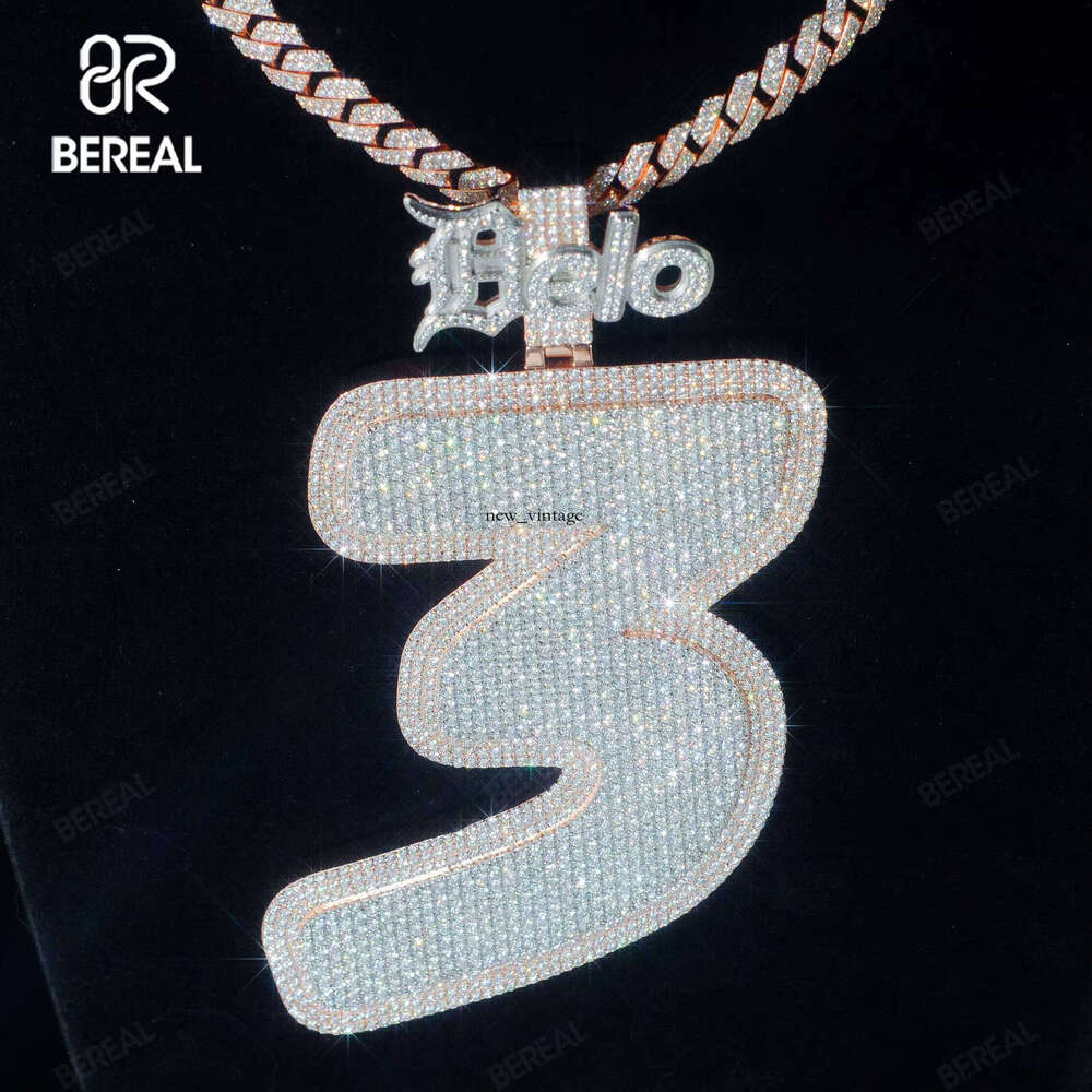 Customized Silicon Stone No. 3 Hip-Hop Style Long Stick Bread Cut 925 Silver Vvs Moissanite Iced Pendant Fine Jewelry