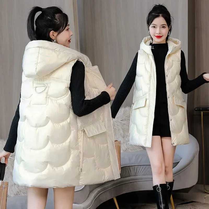 Womens Thick Hooded Vest Sleeveless Coat Large Size Long Warm Cotton Waistcoat Winter Tops New 2025T251128