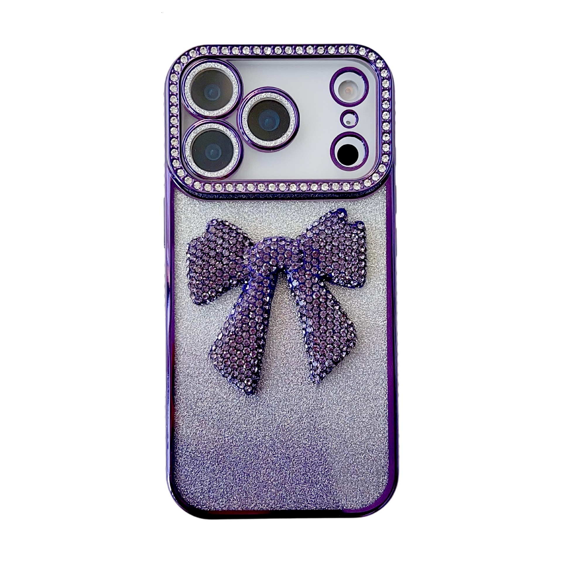 Electroplated 3D Rhinestone Bowknot Phone Case iPhone 17 Pro Max Compatible with Apple 16/15 Gradient Glitter Paper Protective Case
