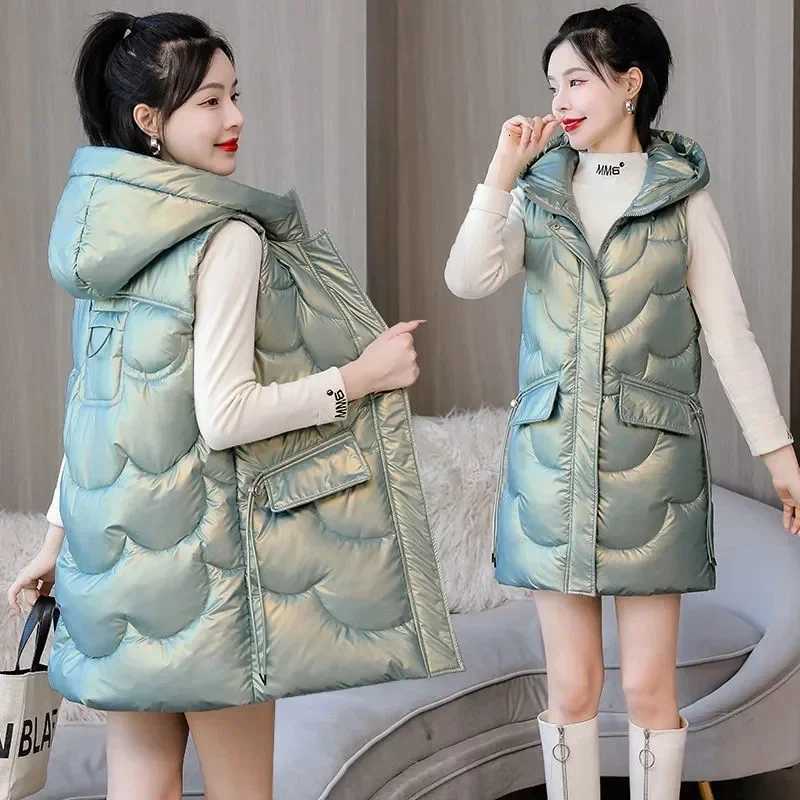 Womens Thick Hooded Vest Sleeveless Coat Large Size Long Warm Cotton Waistcoat Winter Tops New 2025T251128
