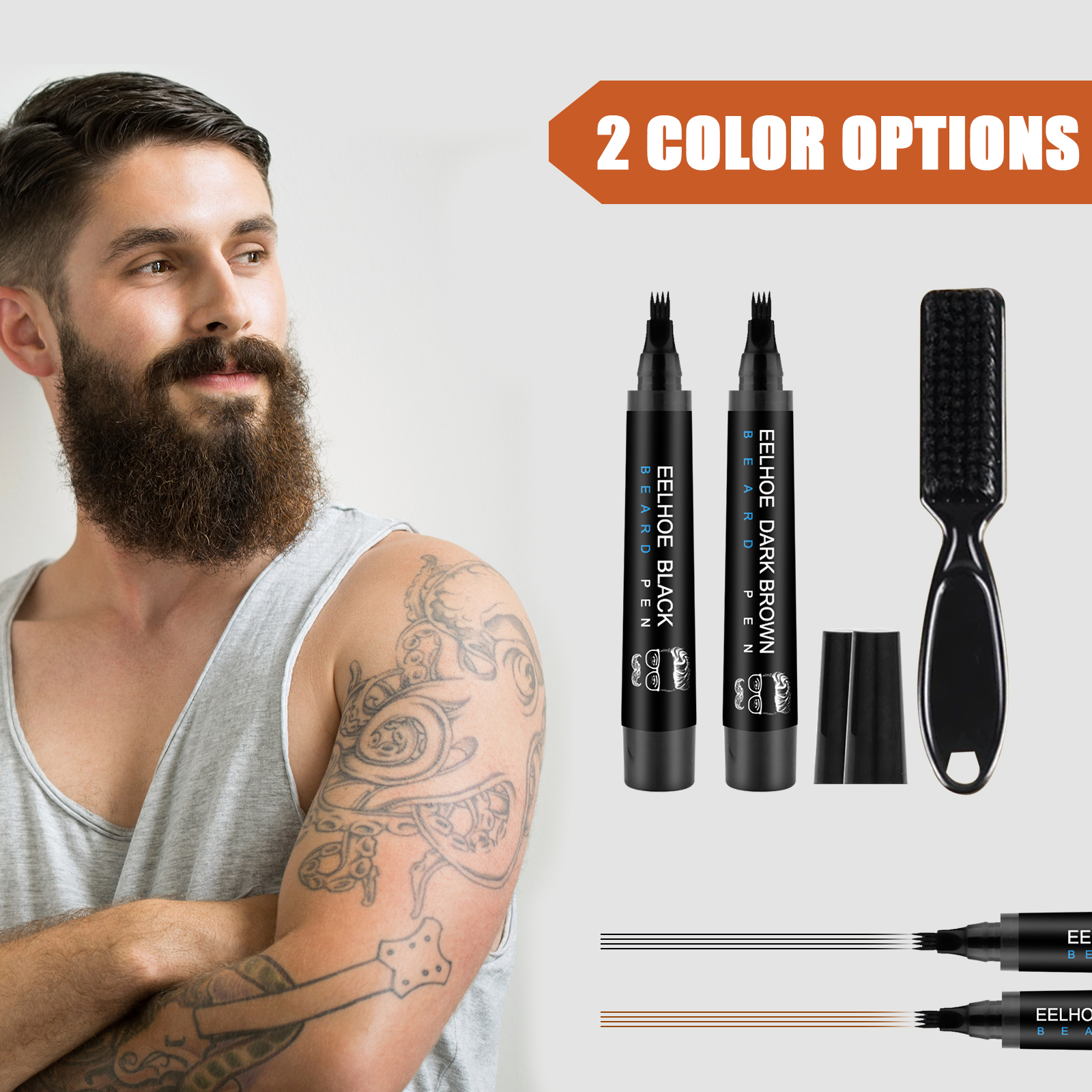 Waterproof Beard Pen for Men - Quick Fill & Style. Great Birthday Gift.