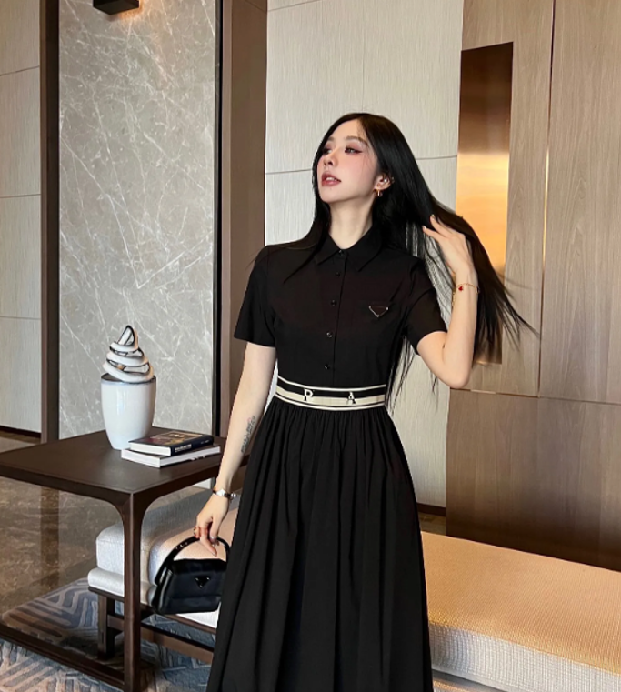 2025 Womens Casual Dresses Fashion Suit Pleated Dress Double-breasted Suits Elegant Women Long Sleeves Dresses Summer Classic Print Dress 23ss