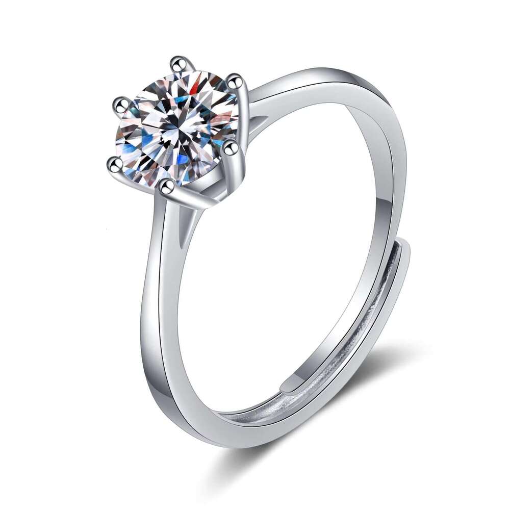 DHCollections NewNice Sterling Sier Rings 30/50/100/200 Points 6 Claw Design Fine Jewelry Moissanite Ring 1 Piece Size Adjustable