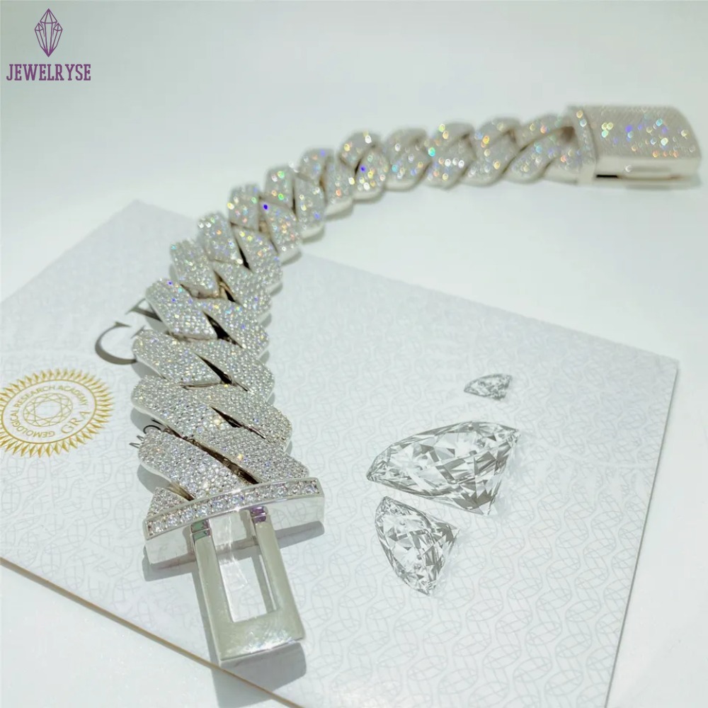 necklace moissanite chain Bracelet Hip Hop Jewelry 26mm 925 Solid Silver Iced Out Cuban Link Prong Cuban Bracelet Vvs Diamond