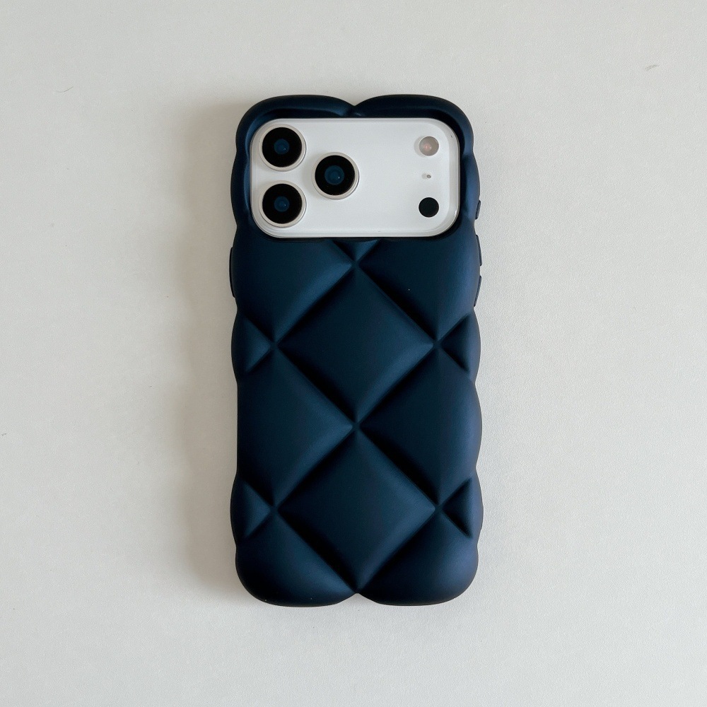 Leather Diamond Pattern Phone Case iPhone 17 Pro Max Compatible with Apple 16/15/14 Solid Color Full Coverage Soft Case