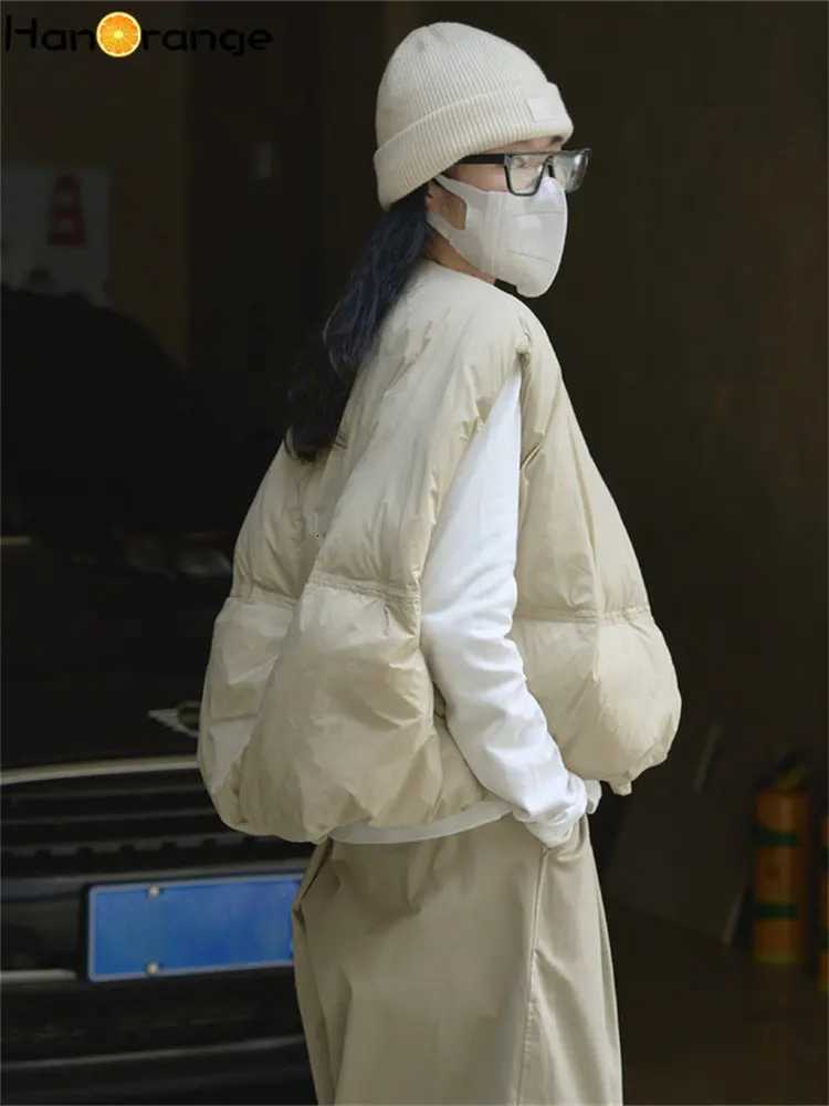 HanOrange 2024 Autumn Winter O-neck Vest Women Loose Profile Fluffy Warm Sleeveless Top Jacket Female Black/Blue/Light ApricotT251128