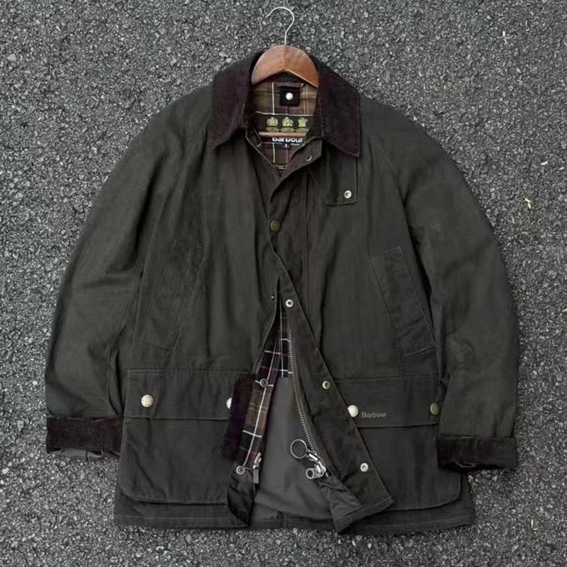 American Retro Wax Slim Fit Mid-length Lapel Trench Coat w250825