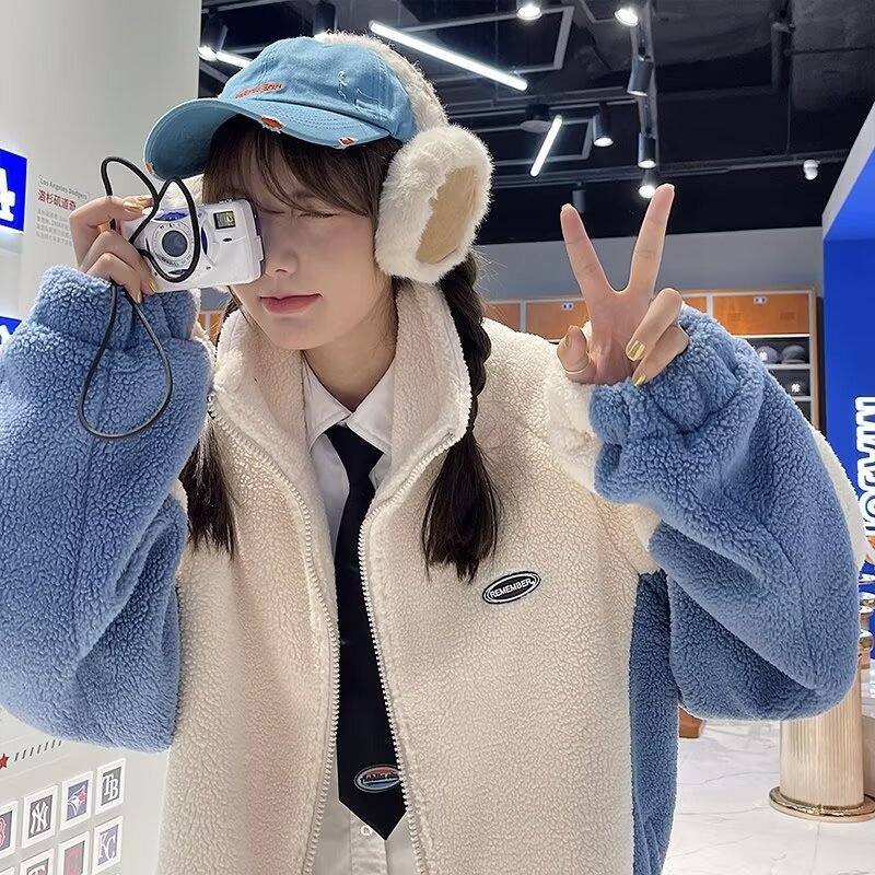 Winter women's cotton clothes cotton jackets men's thick warm lamb wool sports and leisure trendy brand cool outerwear trend