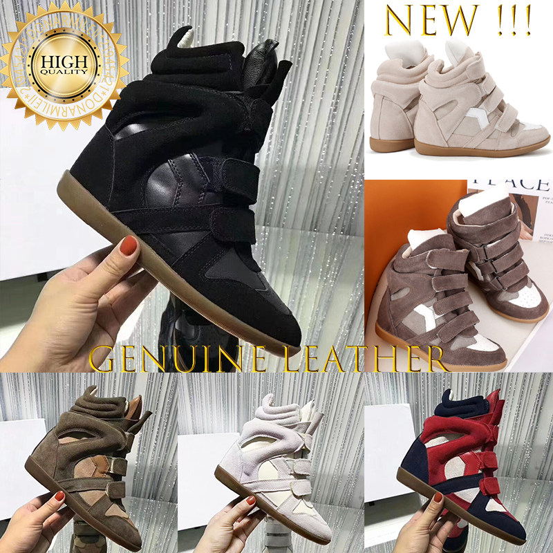 Designer Shoes Hot Sale-Black Genuine Leather Leather-trimmed Suede Wedge Sneakers Fashion Show Paris New Boots Unisex Style height-increasing insoles shoes 35-42