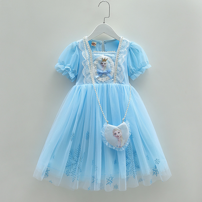 DISNEY kids designer clothes Frozen Elsa Princess Baby Short Skirt Baby Chiffon Short Sleeve Dress Children Party Dress Princess Dress.