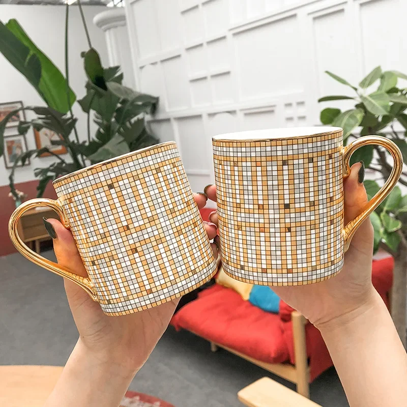 350Ml Creative Mosaic Coffee Mugs Hot Gold Painting Water Cups Noble Ceramic Milk Tea Cup Drinkware Mug For Couple 123